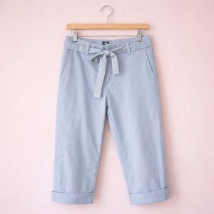 AUTHENTIC Roots Baby Blue Tie Waist Capri Pants Sz 6
